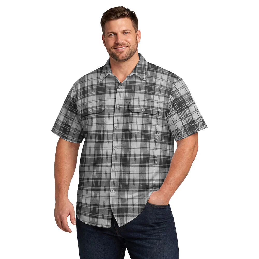 Scottish Douglas Grey Modern Clan Badge Tartan Short Sleeve Work Shirt - Image 4