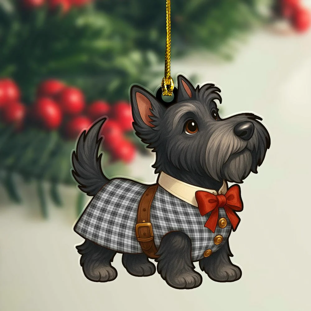 Scottish Douglas Grey Modern Tartan Ornament Scottie Dog