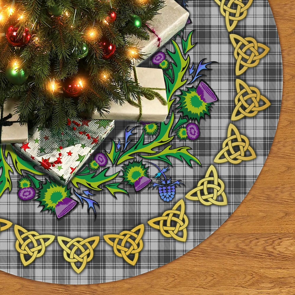 Scottish Douglas Grey Modern Tartan Thistle Celtic Knot Christmas Tree Skirt - Image 2