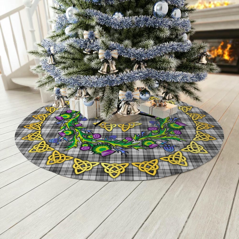 Scottish Douglas Grey Modern Tartan Thistle Celtic Knot Christmas Tree Skirt - Image 3