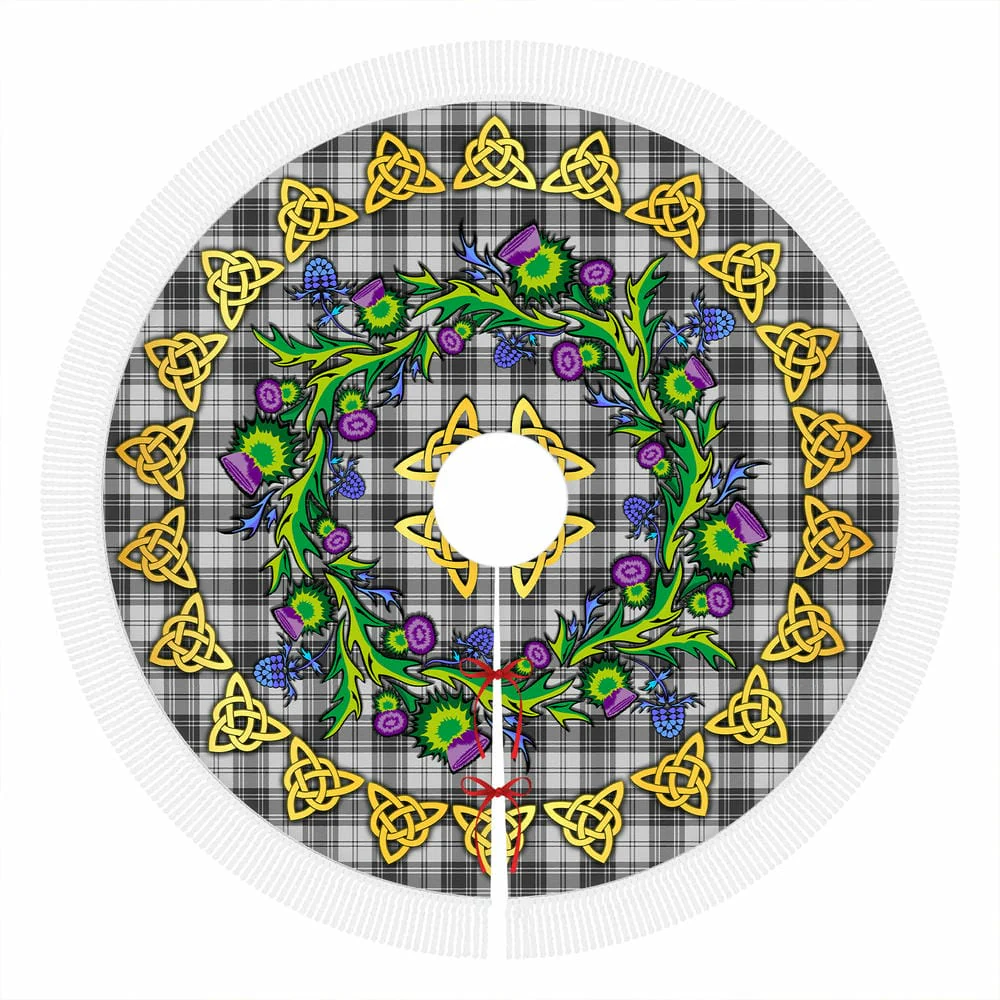 Scottish Douglas Grey Modern Tartan Thistle Celtic Knot Christmas Tree Skirt - Image 4