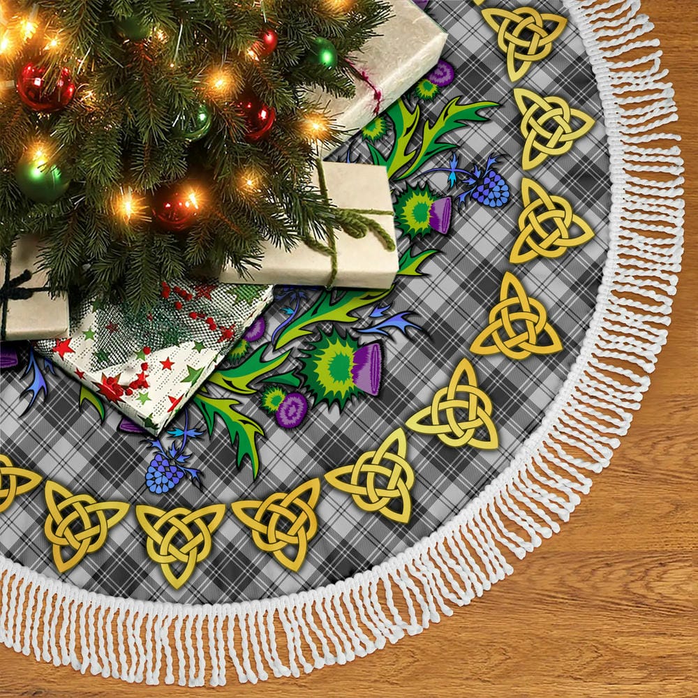 Scottish Douglas Grey Modern Tartan Thistle Celtic Knot Christmas Tree Skirt - Image 5