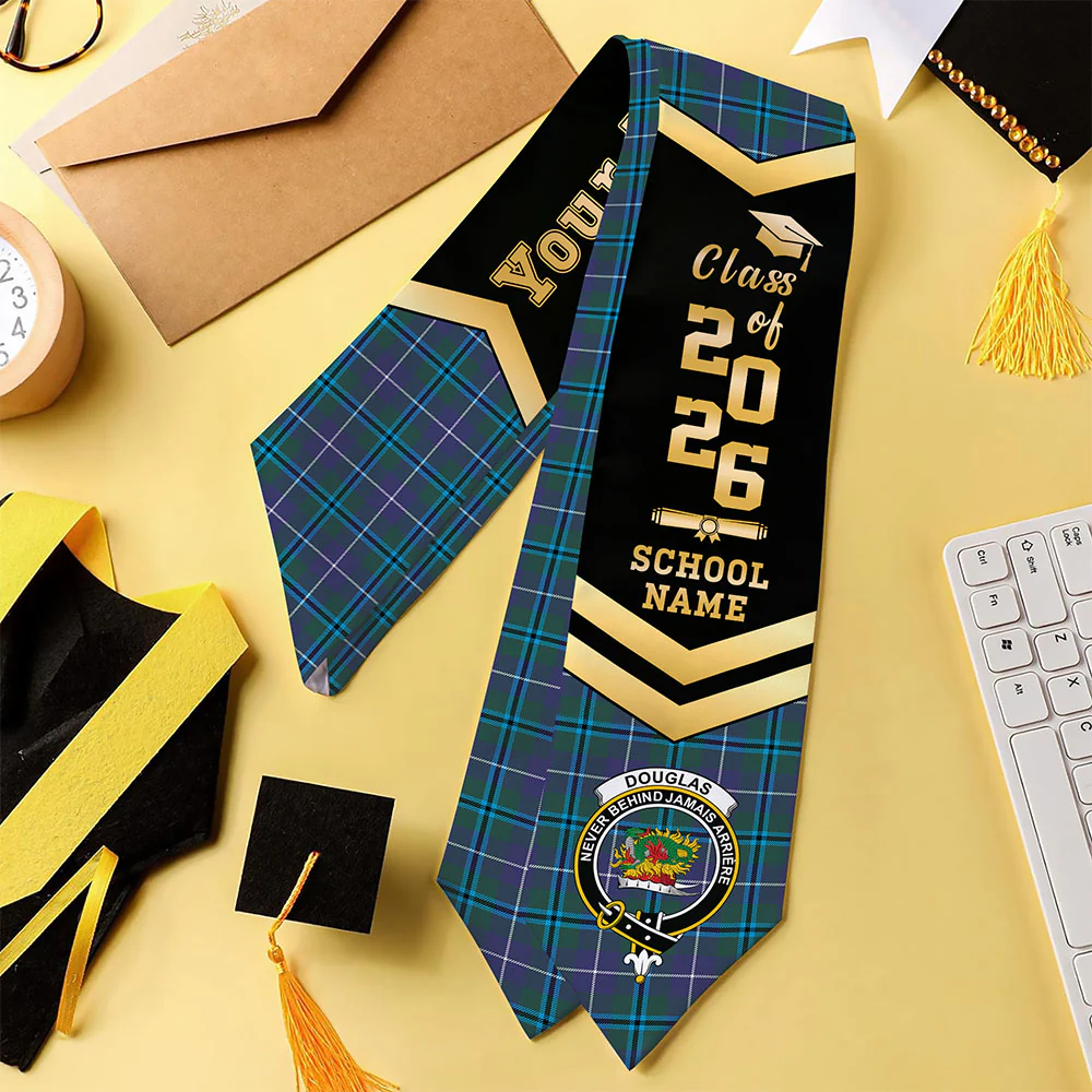 Scottish Douglas Modern Clan Badge Tartan Graduation Stole Black Gold Honor - Image 4