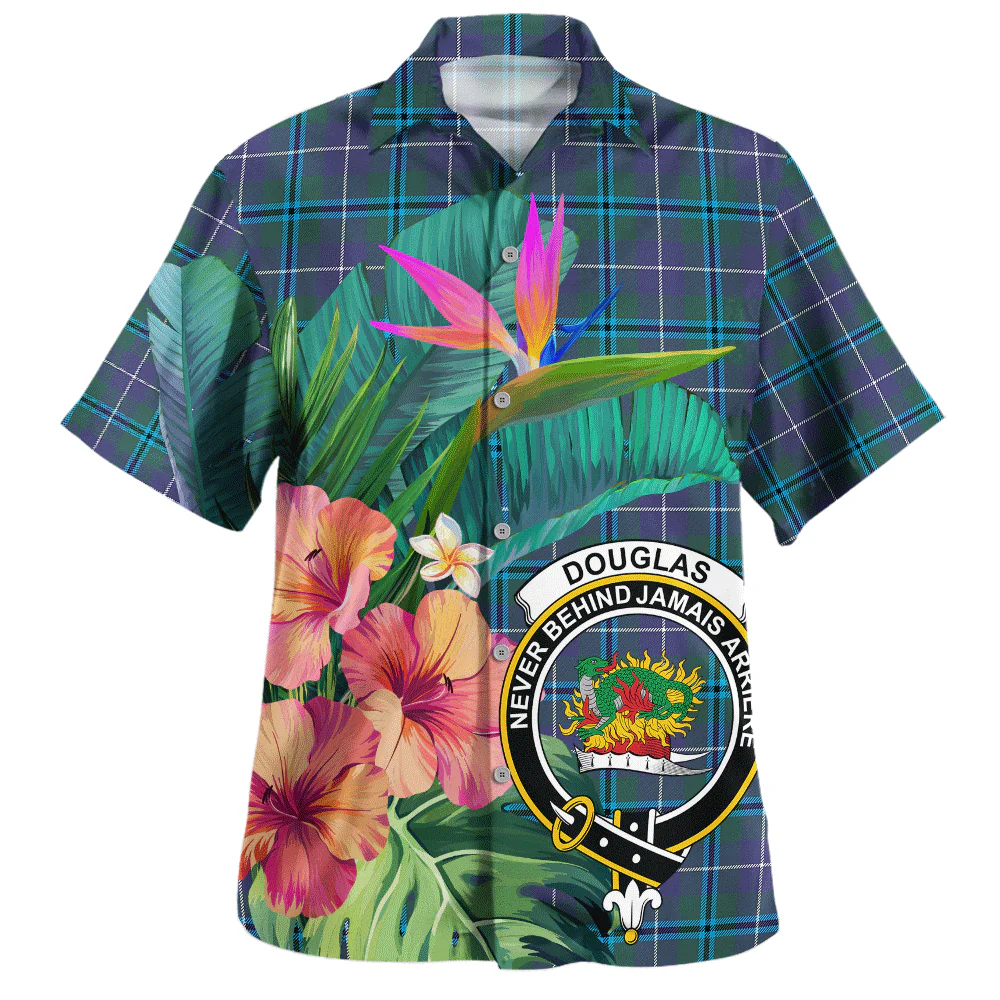 Scottish Douglas Modern Clan Badge Tartan Hawaiian Shirt Bouquet Tropical Style