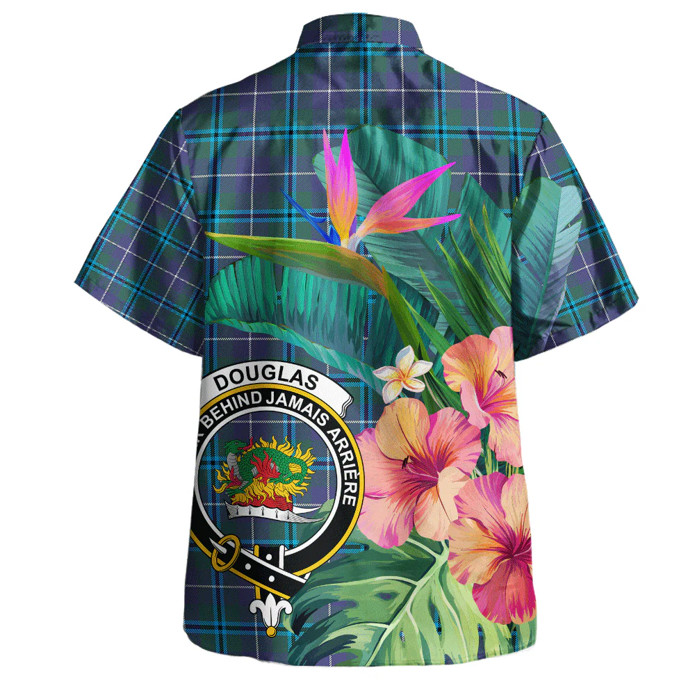 Scottish Douglas Modern Clan Badge Tartan Hawaiian Shirt Bouquet Tropical Style - Image 3