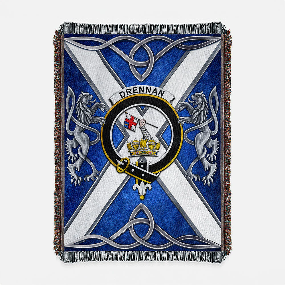 Scottish Drennan Clan Badge Woven Blanket Silver Rampant Lion Emblem
