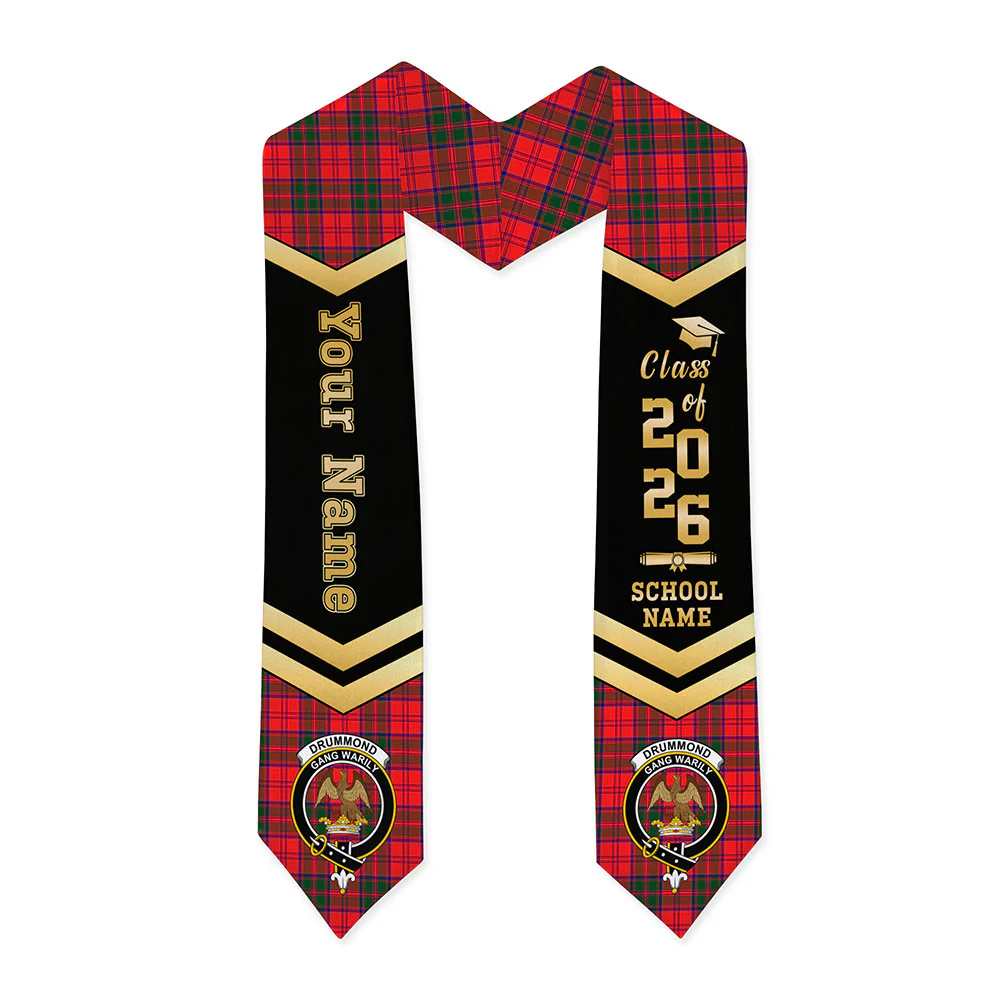 Scottish Drummond Modern Clan Badge Tartan Graduation Stole Black Gold Honor
