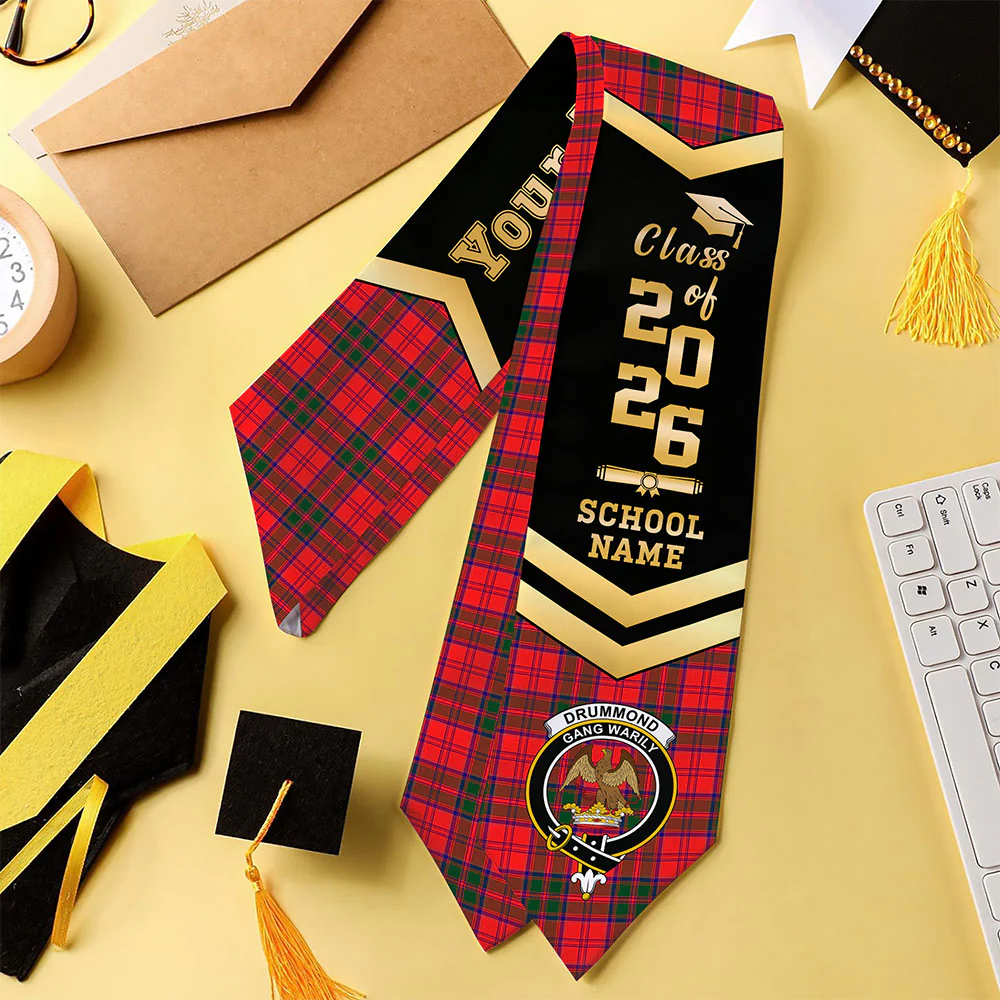 Scottish Drummond Modern Clan Badge Tartan Graduation Stole Black Gold Honor - Image 4