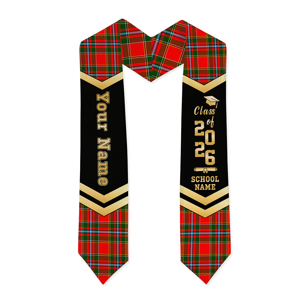 Scottish Drummond of Perth Clan Badge Tartan Graduation Stole Black Gold Honor - Image 3