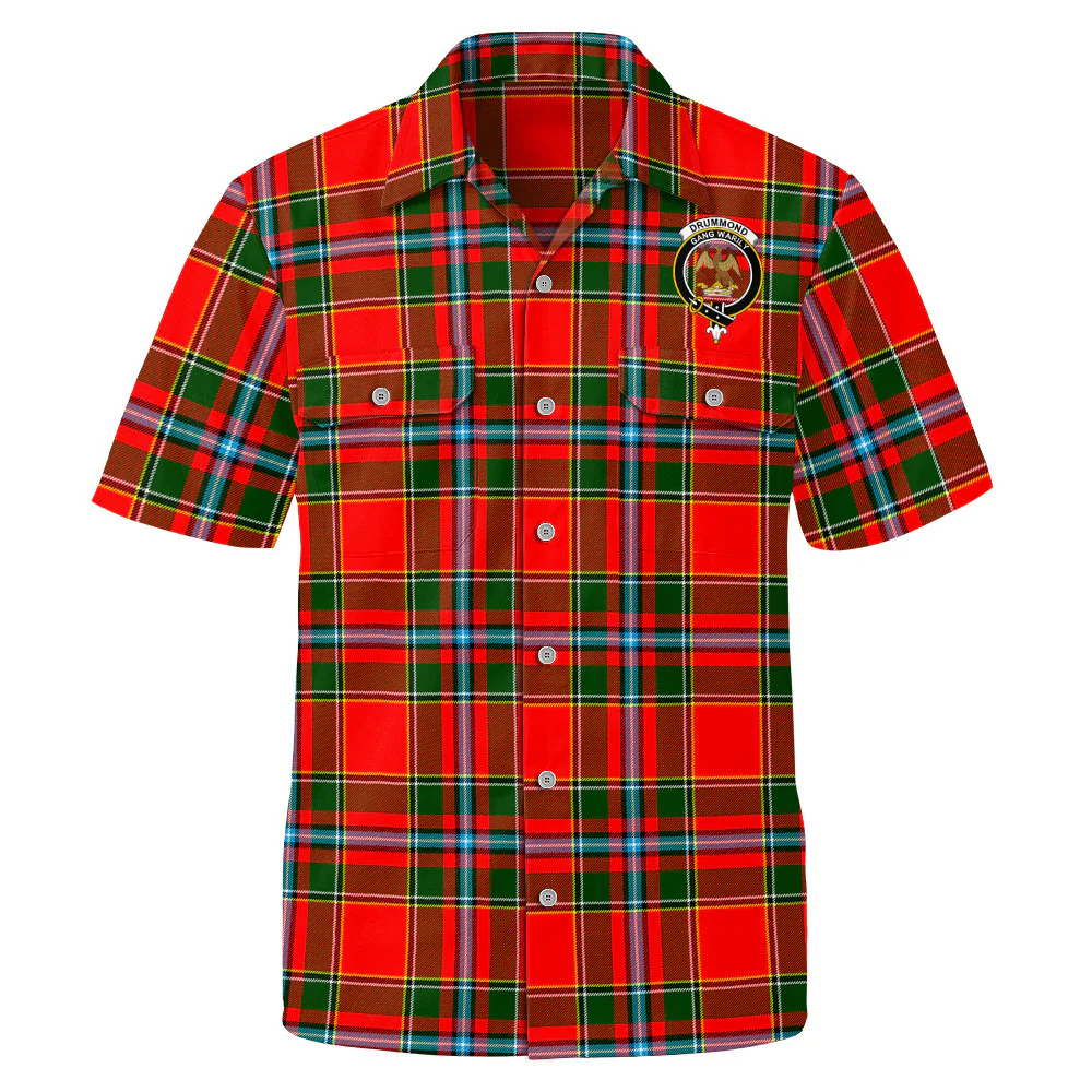 Scottish Drummond of Perth Clan Badge Tartan Short Sleeve Work Shirt - Image 2