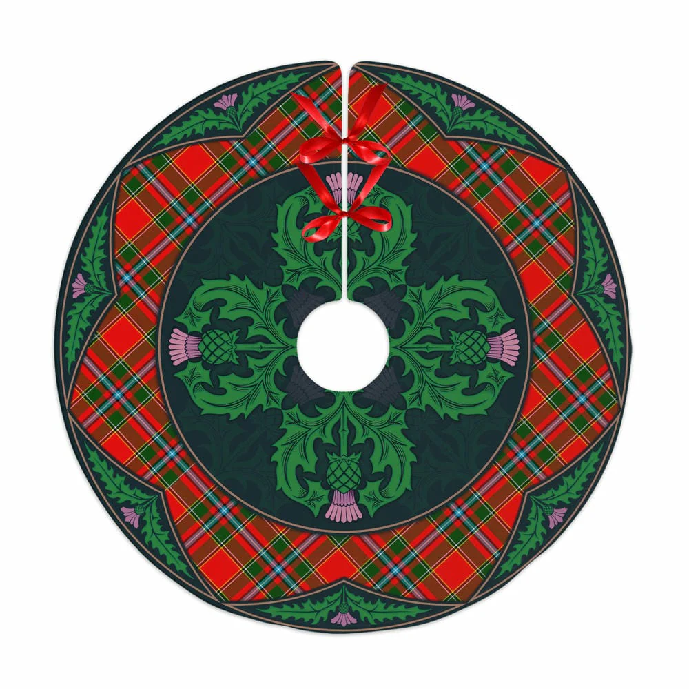 Scottish Drummond of Perth Tartan Christmas Tree Skirt Old Scottish Thistle Flower