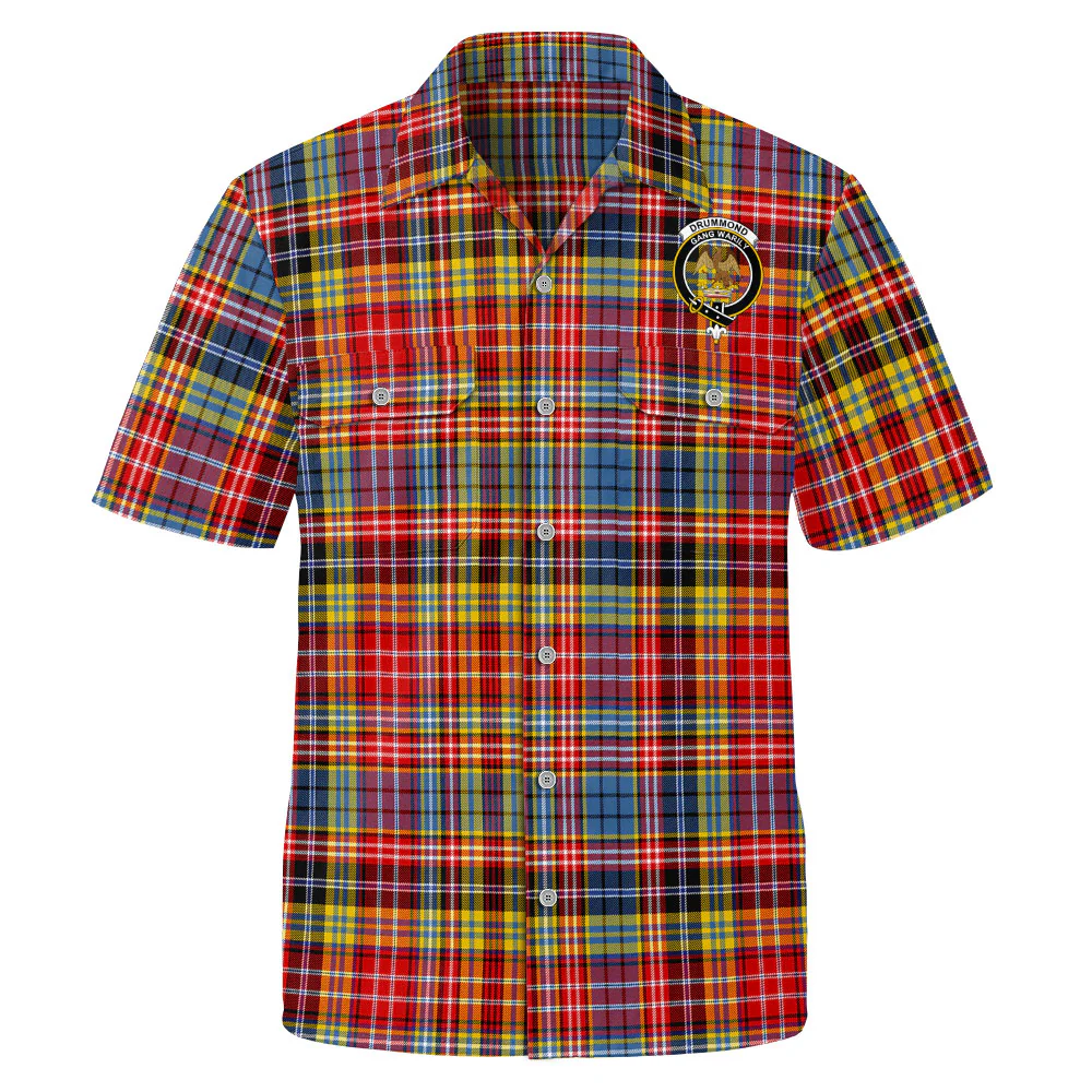 Scottish Drummond of Strathallan Clan Badge Tartan Short Sleeve Work Shirt - Image 2