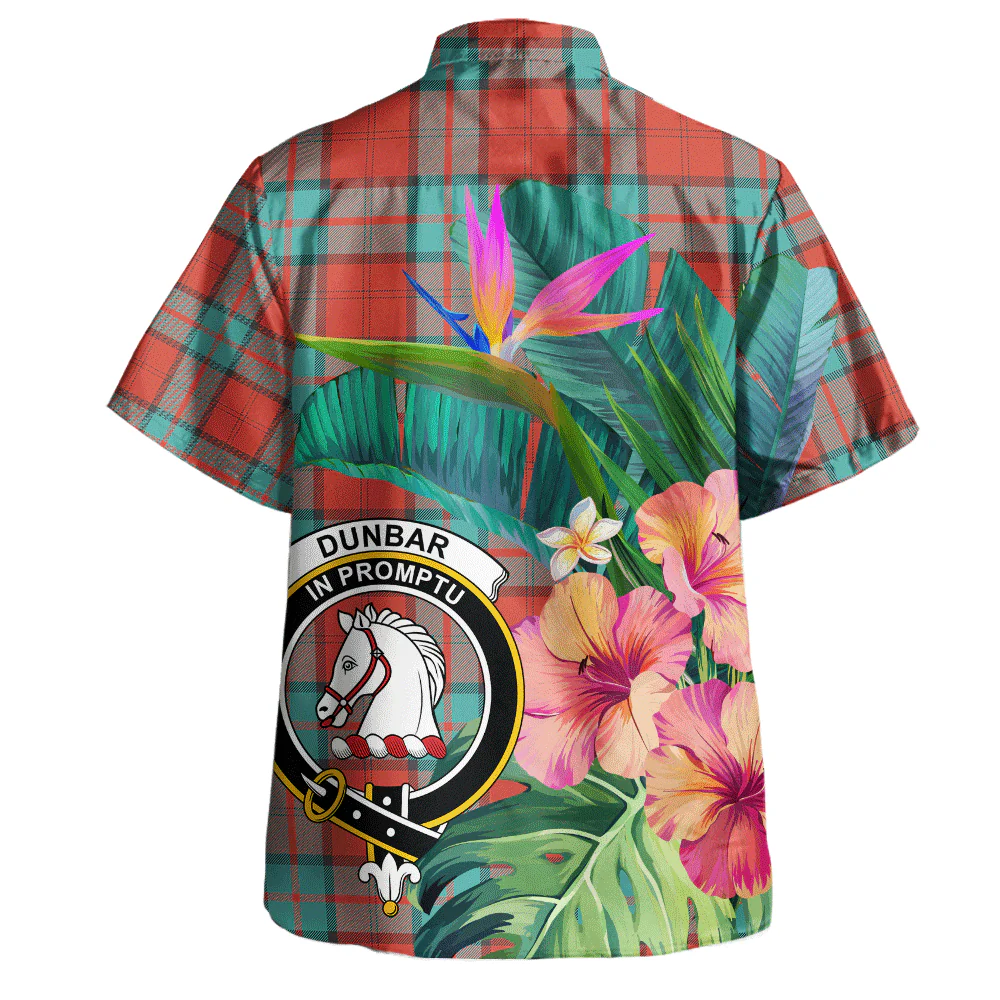 Scottish Dunbar Ancient Clan Badge Tartan Hawaiian Shirt Bouquet Tropical Style - Image 3