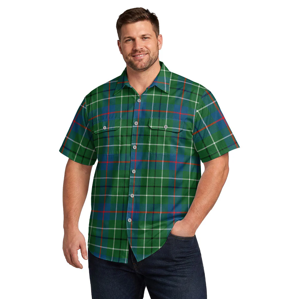 Scottish Duncan Ancient Clan Badge Tartan Short Sleeve Work Shirt - Image 4