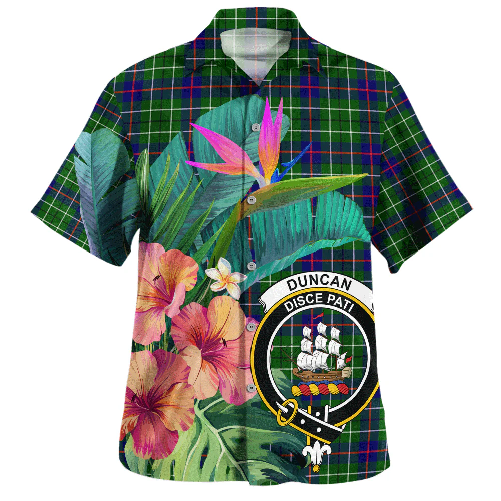 Scottish Duncan Modern Clan Badge Tartan Hawaiian Shirt Bouquet Tropical Style