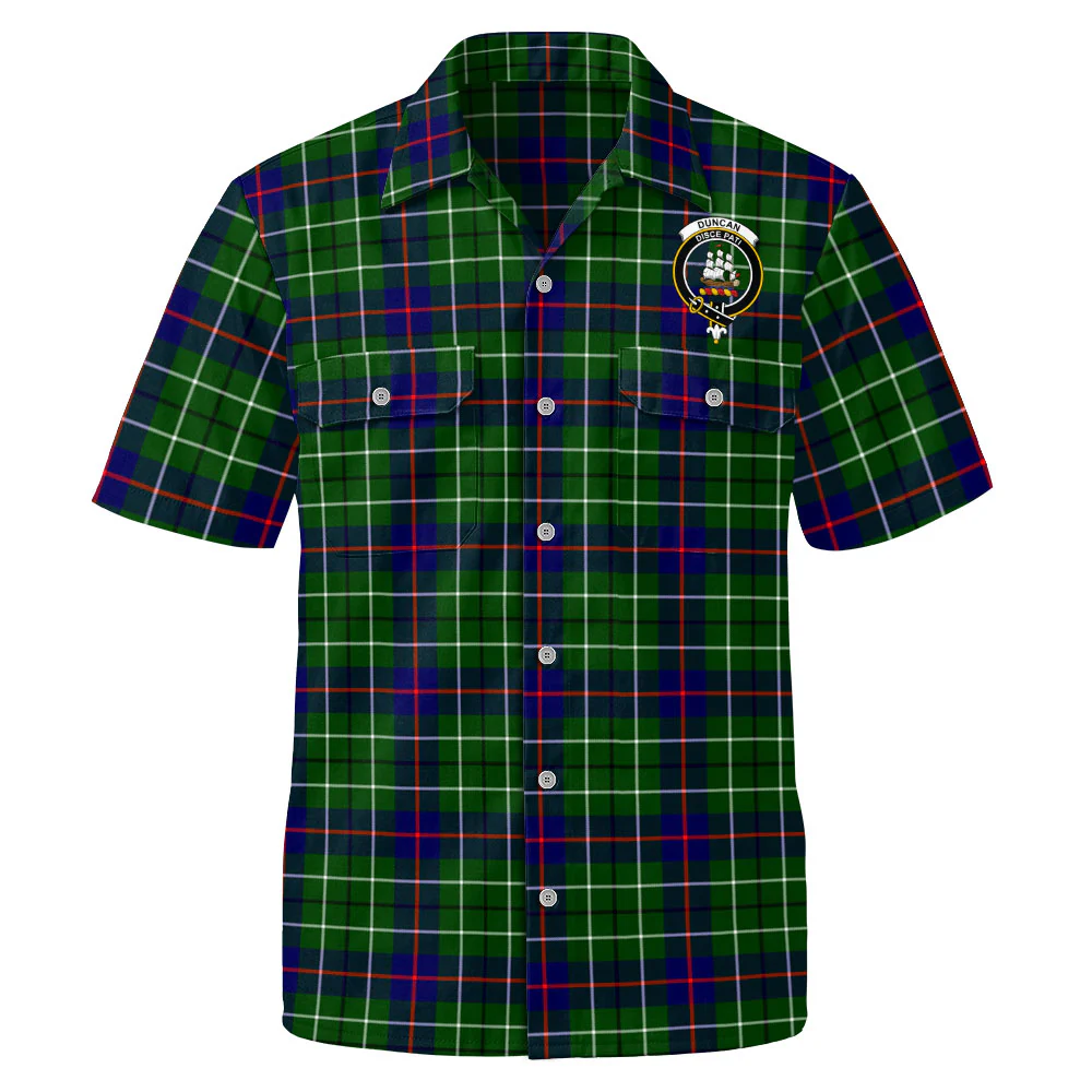 Scottish Duncan Modern Clan Badge Tartan Short Sleeve Work Shirt - Image 2