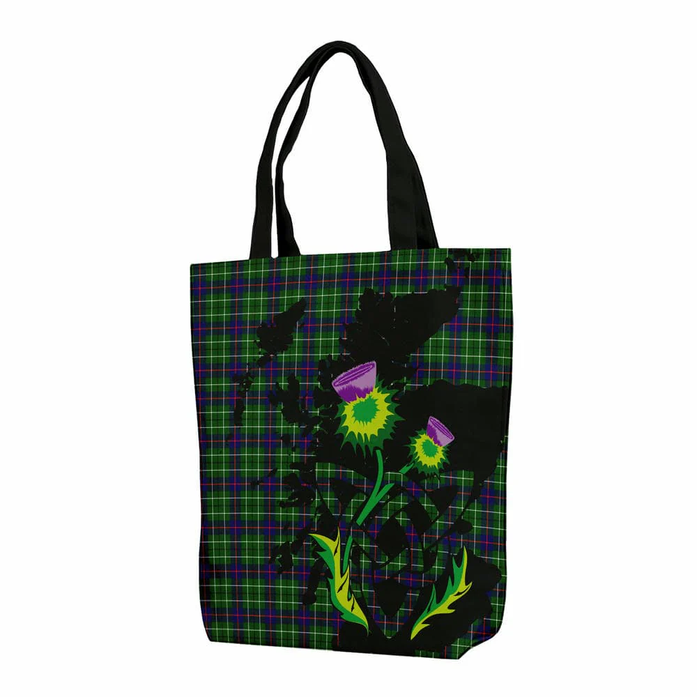 Scottish Duncan Modern Tartan Canvas Bag With Shoulder Strap With Thistle