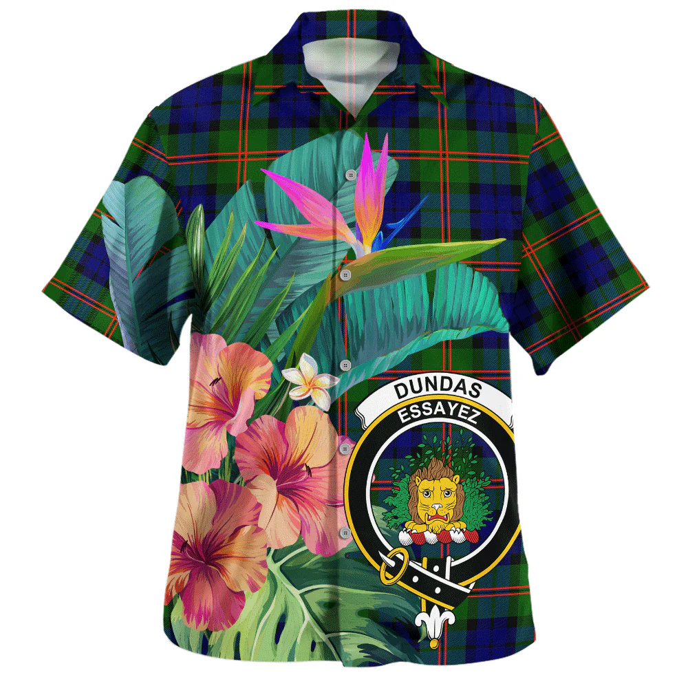 Scottish Dundas Modern 02 Clan Badge Tartan Hawaiian Shirt Bouquet Tropical Style