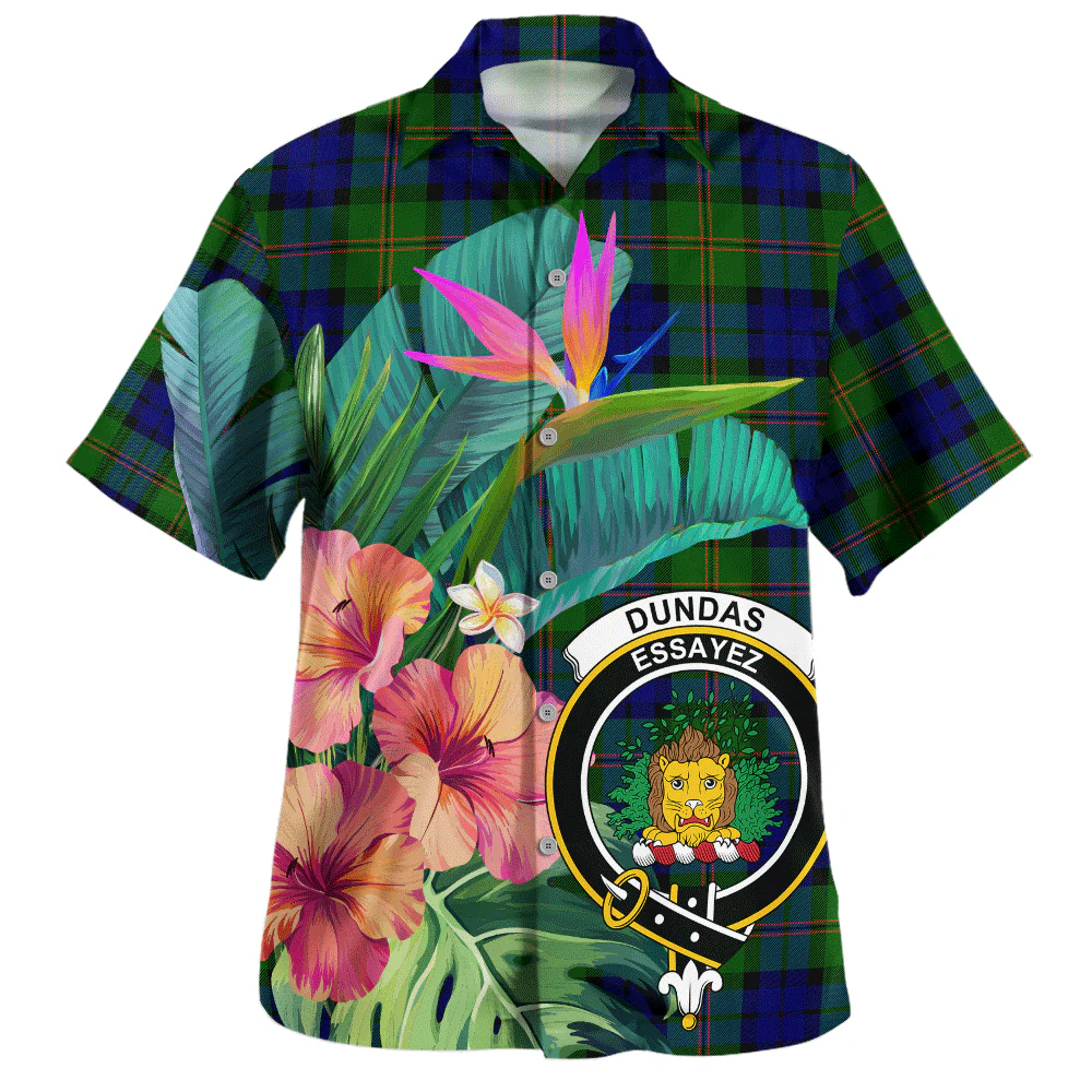 Scottish Dundas Modern Clan Badge Tartan Hawaiian Shirt Bouquet Tropical Style