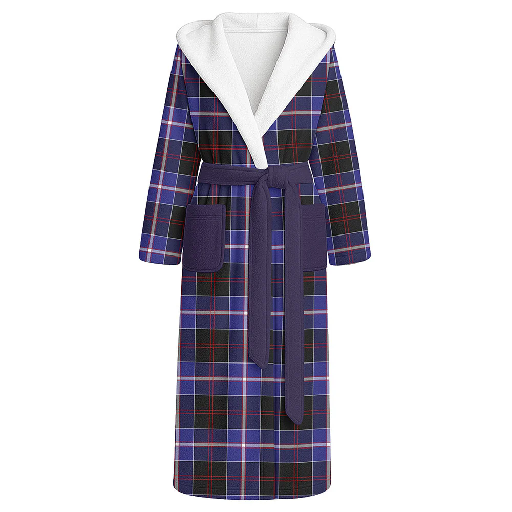 Scottish Dunlop Modern Clan Badge Tartan Flannel Hooded Bathrobe