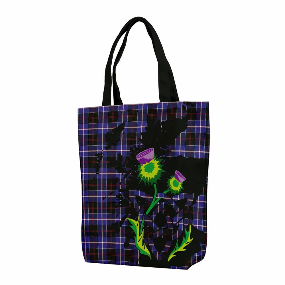 Scottish Dunlop Modern Tartan Canvas Bag With Shoulder Strap With Thistle