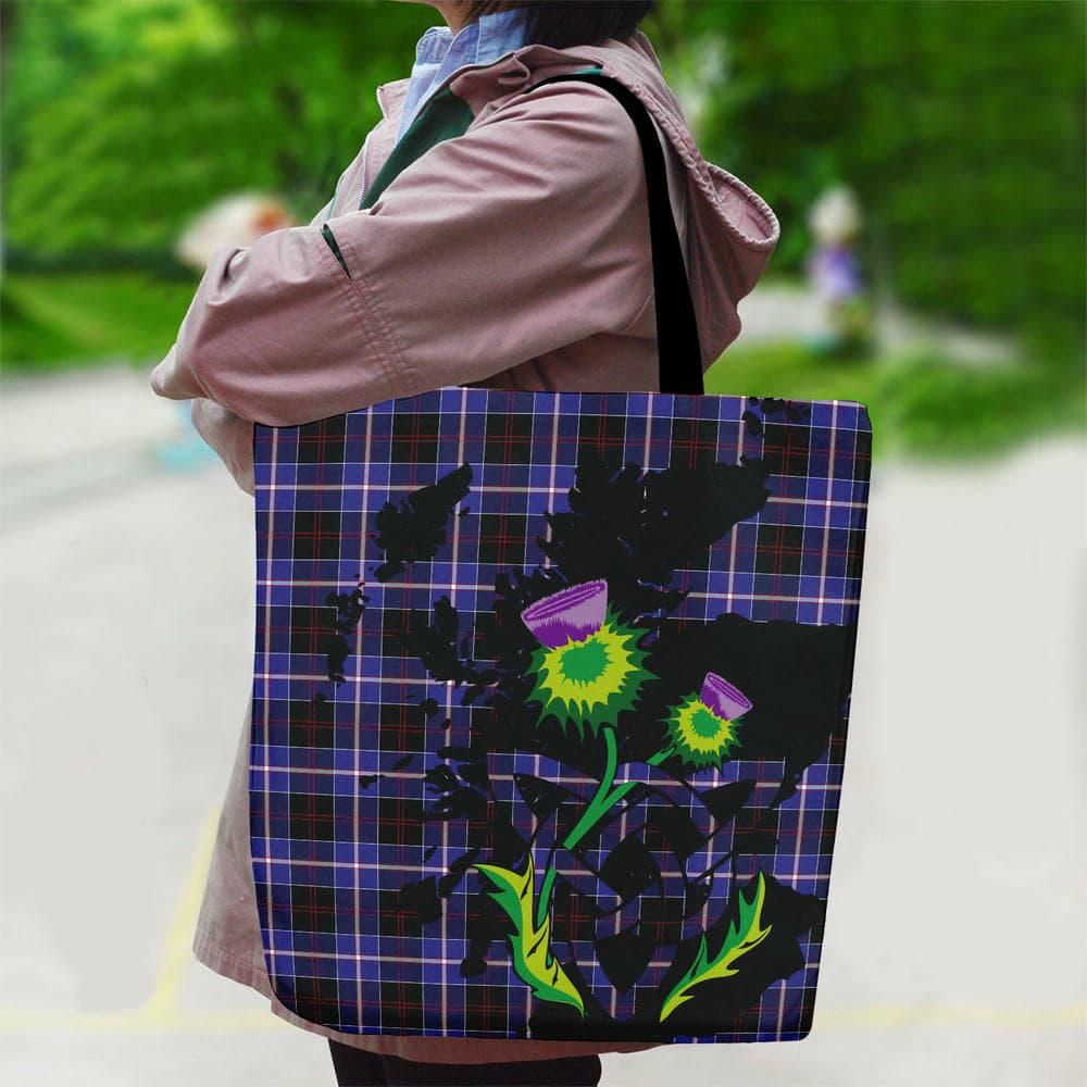 Scottish Dunlop Modern Tartan Canvas Bag With Shoulder Strap With Thistle - Image 2