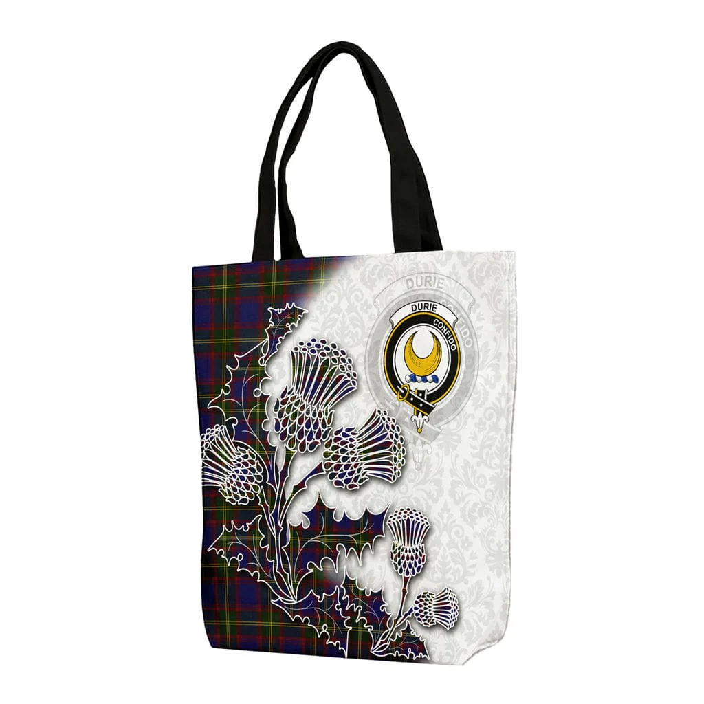 Scottish Durie Clan Badge Tartan Canvas Bag With Shoulder Straps - Thistle Flowers Style