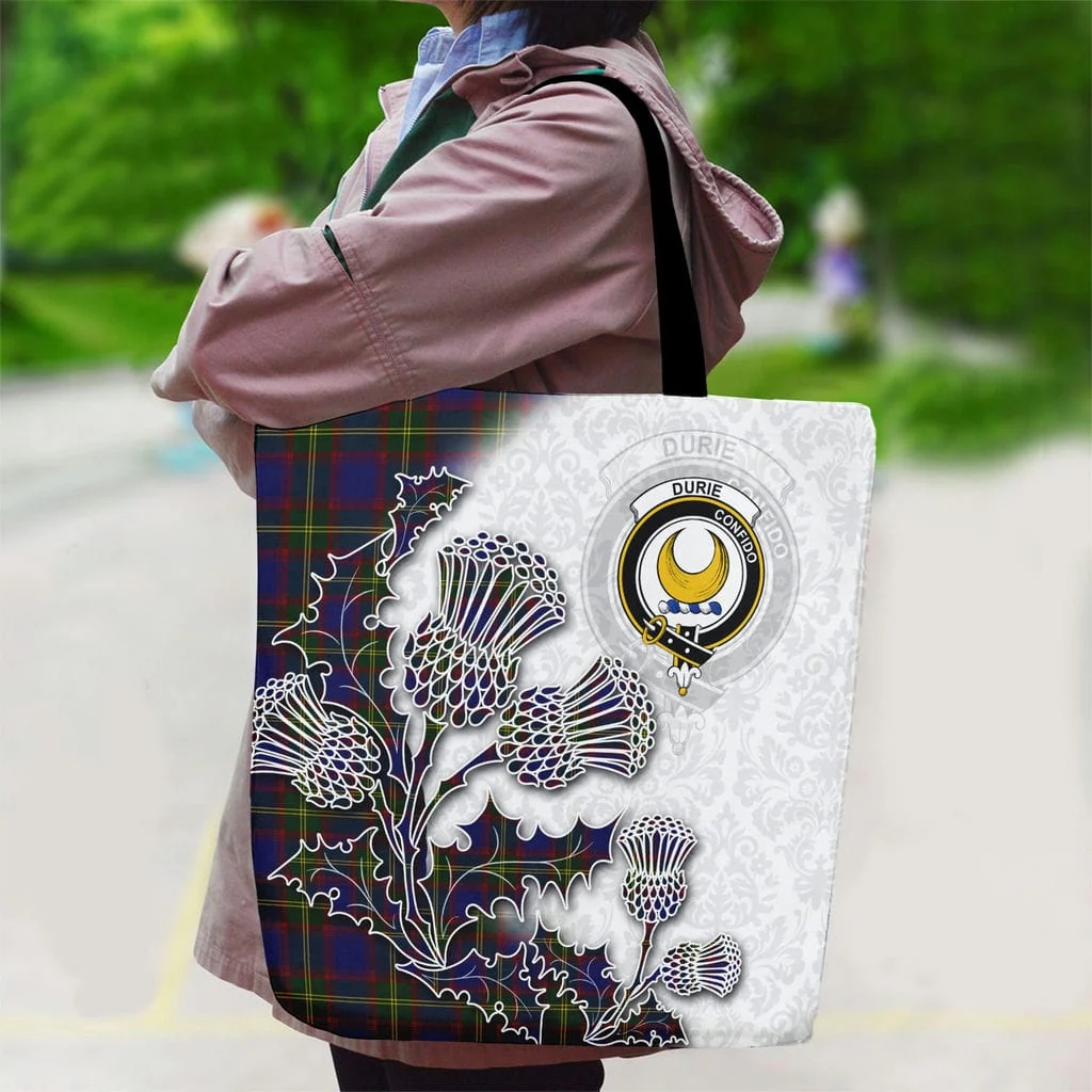Scottish Durie Clan Badge Tartan Canvas Bag With Shoulder Straps - Thistle Flowers Style - Image 2