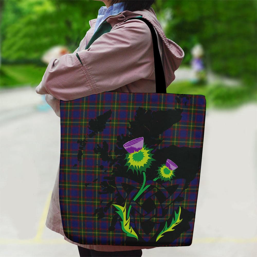 Scottish Durie Tartan Canvas Bag With Shoulder Strap With Thistle - Image 2