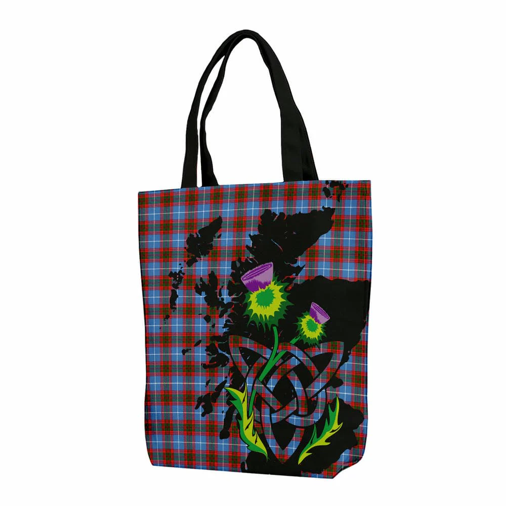 Scottish Edinburgh District Tartan Canvas Bag With Shoulder Strap With Thistle