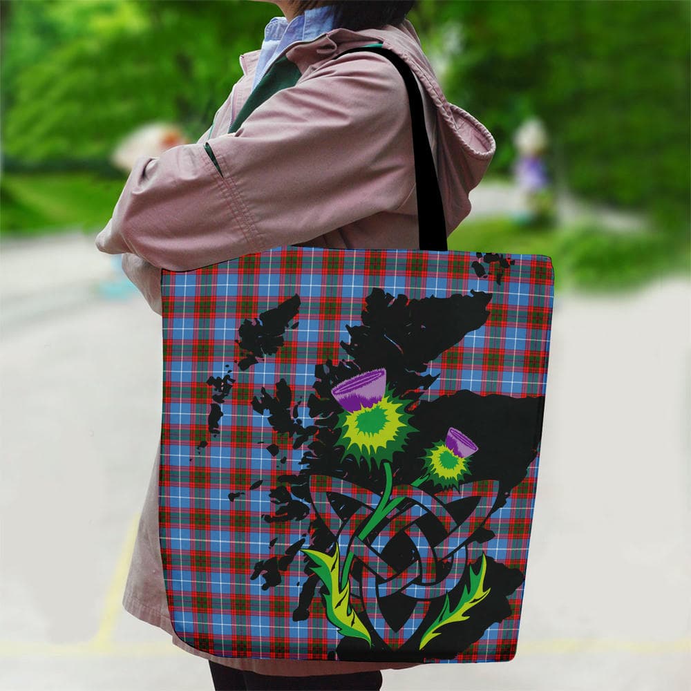Scottish Edinburgh District Tartan Canvas Bag With Shoulder Strap With Thistle - Image 2