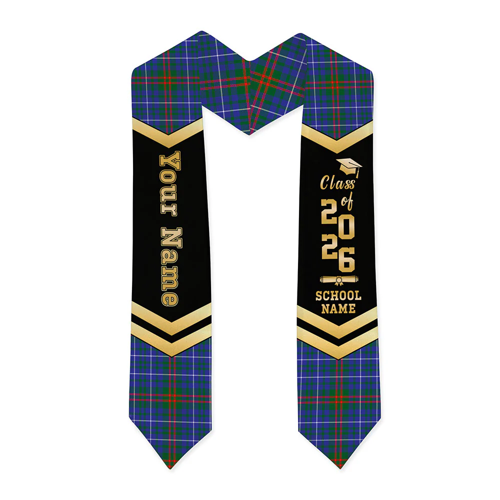 Scottish Edmonstone Clan Badge Tartan Graduation Stole Black Gold Honor - Image 3