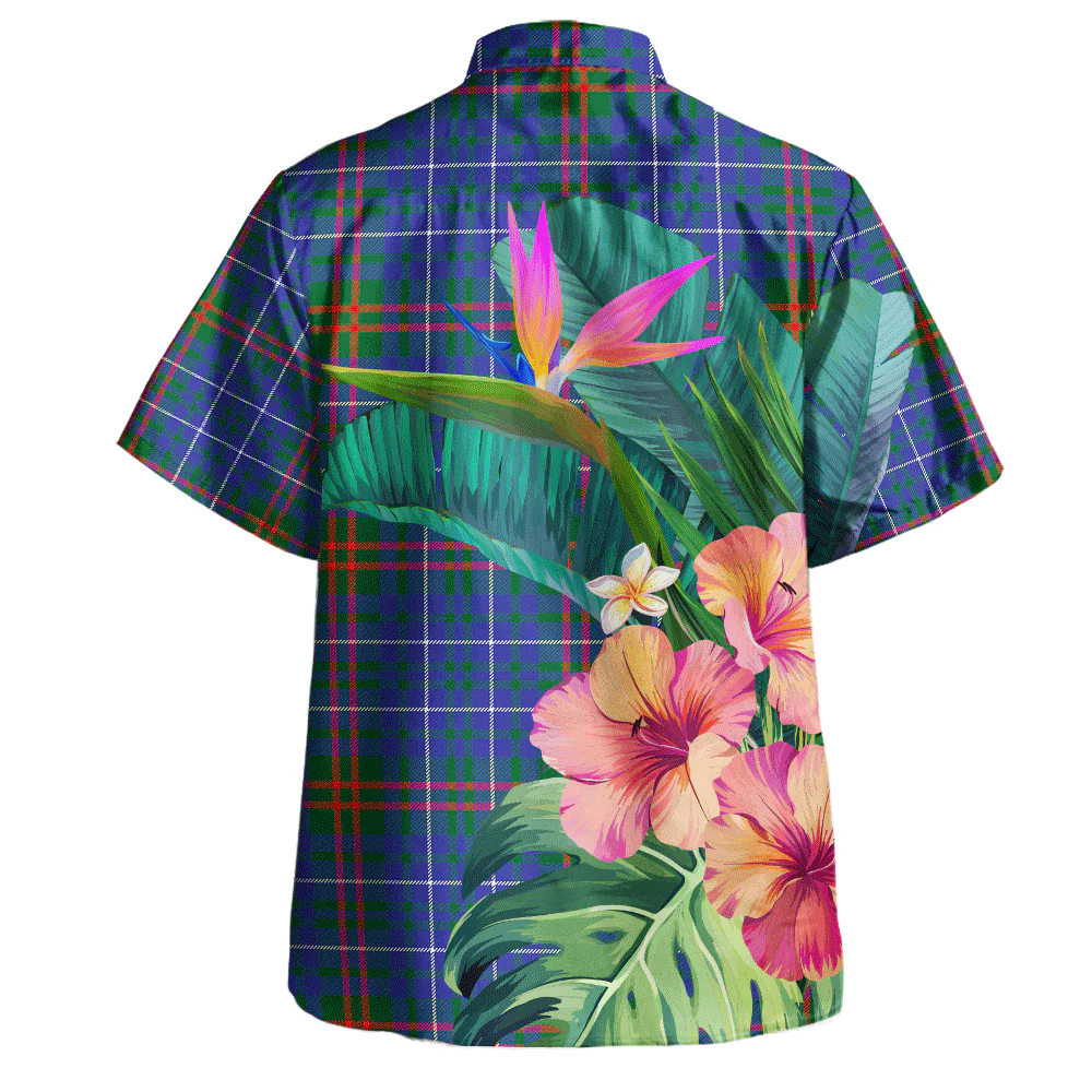 Scottish Edmonstone Clan Badge Tartan Hawaiian Shirt Bouquet Tropical Style - Image 4