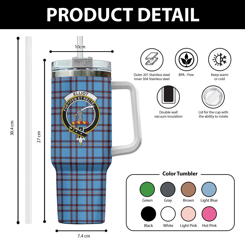 Scottish Elliot Ancient Clan Badge Tartan 40oz Tumbler - Image 2