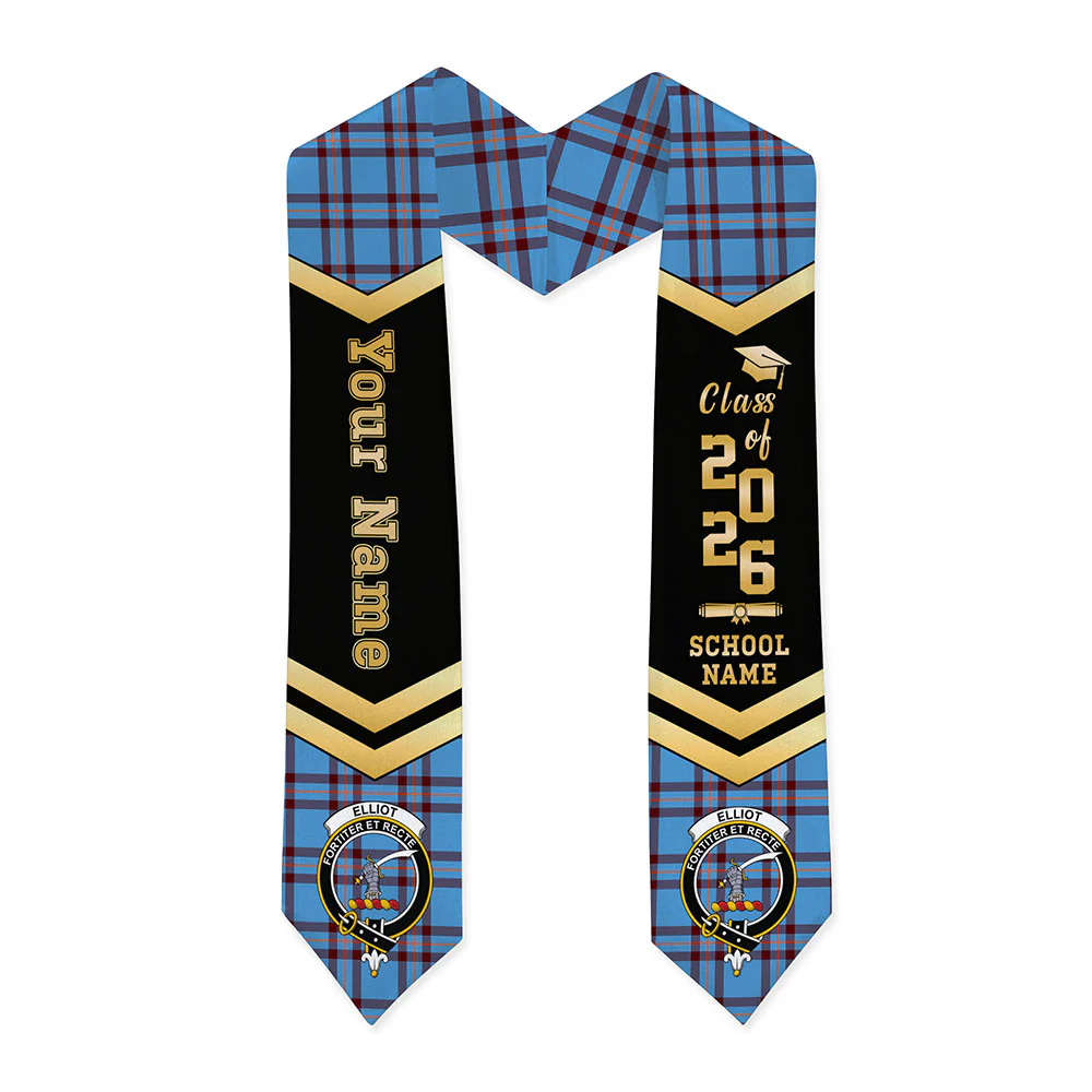 Scottish Elliot Ancient Clan Badge Tartan Graduation Stole Black Gold Honor
