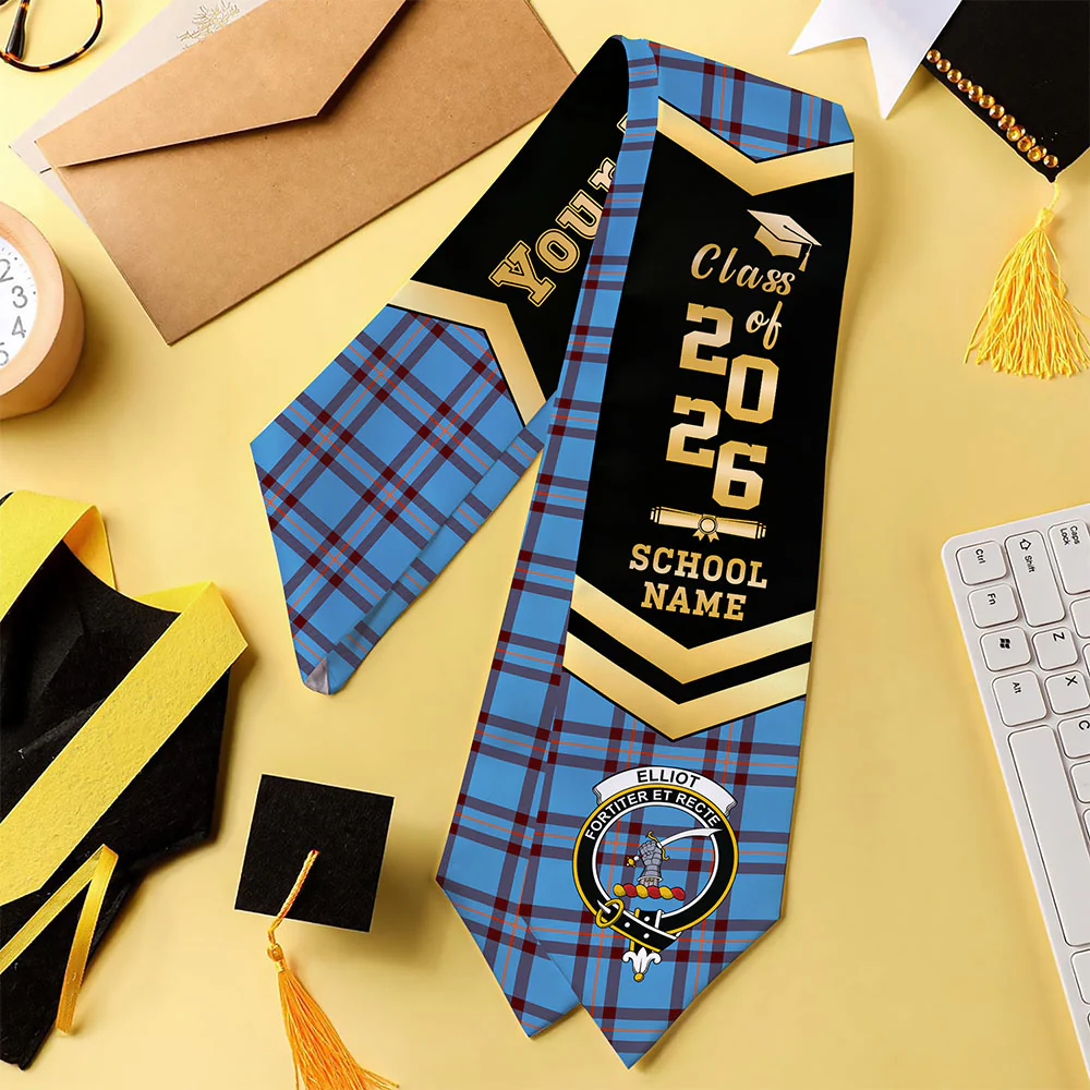 Scottish Elliot Ancient Clan Badge Tartan Graduation Stole Black Gold Honor - Image 4