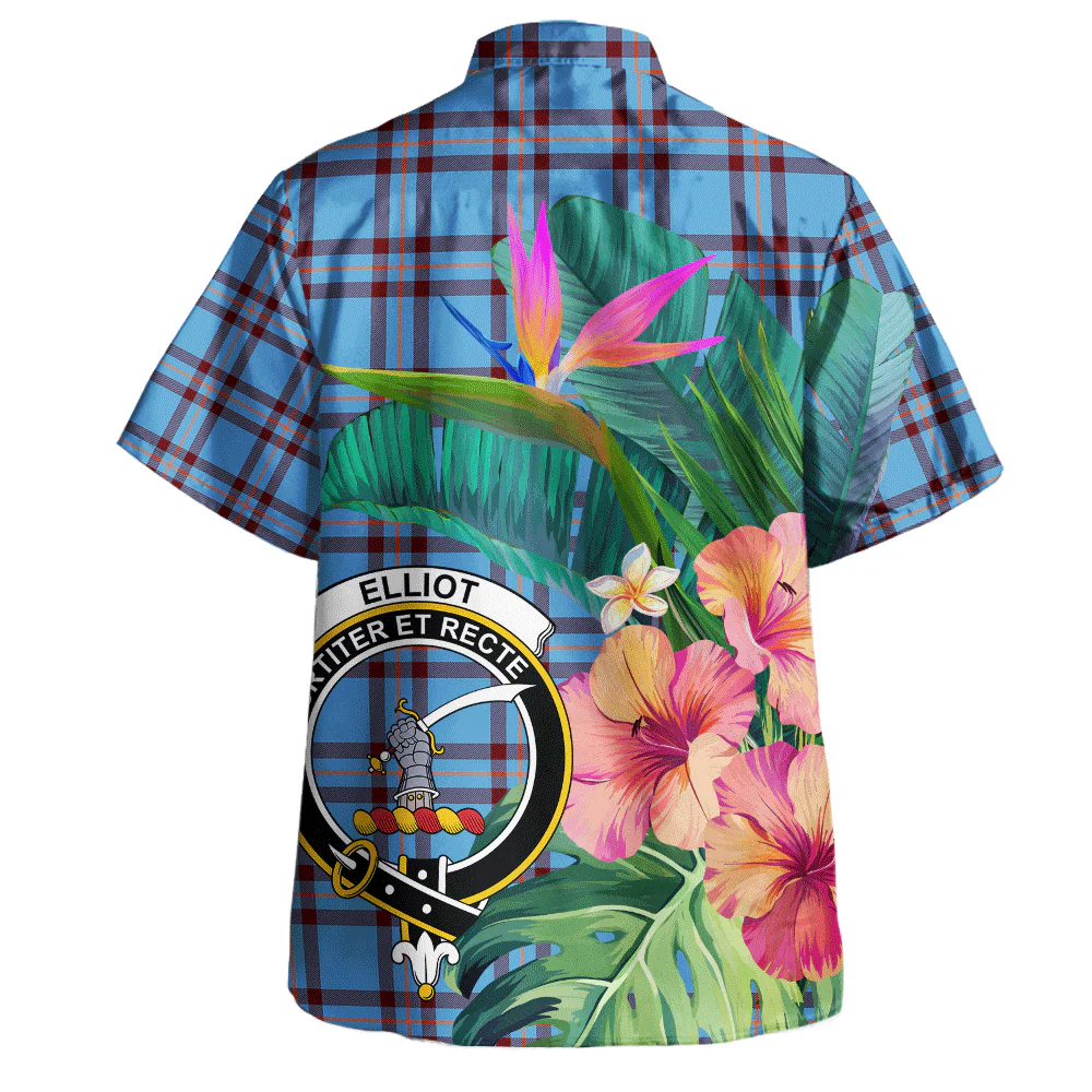 Scottish Elliot Ancient Clan Badge Tartan Hawaiian Shirt Bouquet Tropical Style - Image 3