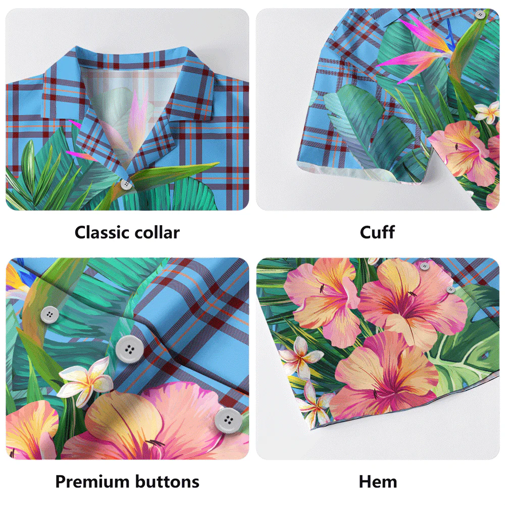 Scottish Elliot Ancient Clan Badge Tartan Hawaiian Shirt Bouquet Tropical Style - Image 5