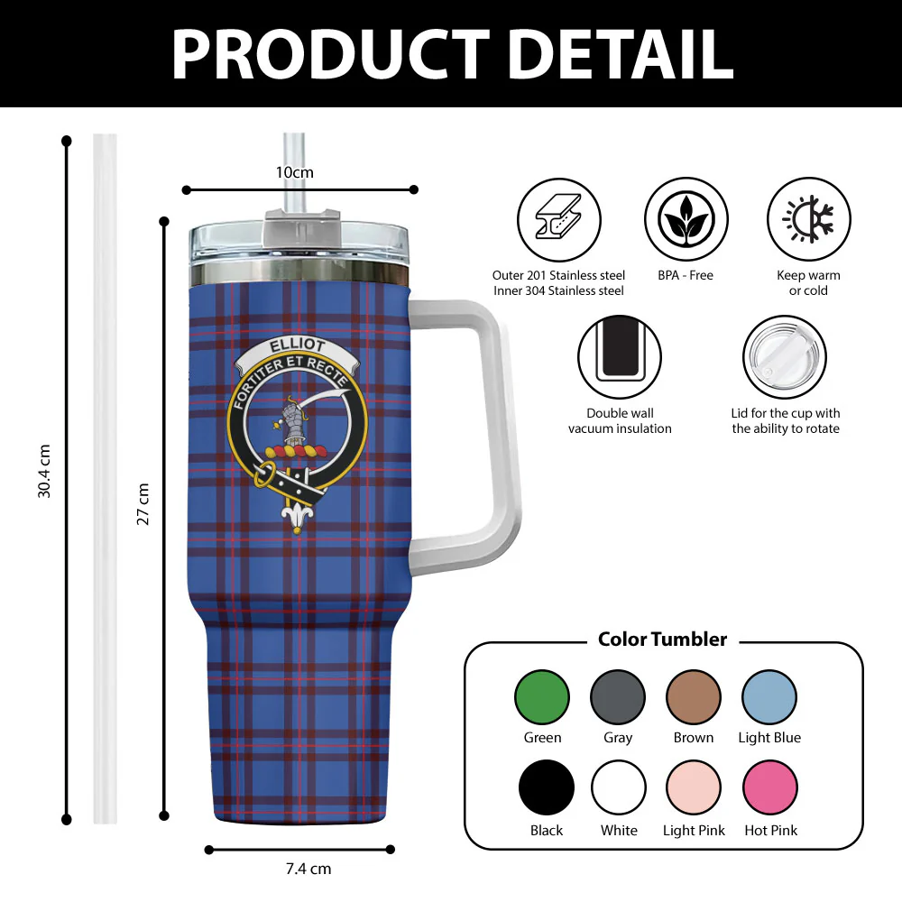 Scottish Elliot Modern Clan Badge Tartan 40oz Tumbler - Image 2