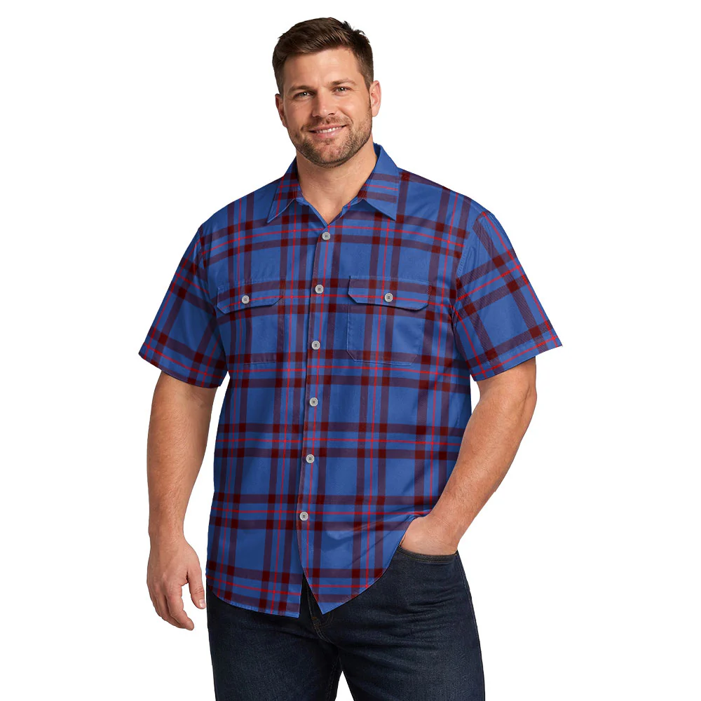 Scottish Elliot Modern Clan Badge Tartan Short Sleeve Work Shirt - Image 4