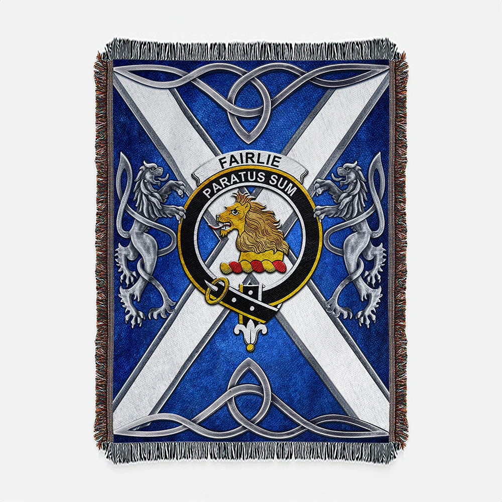 Scottish Fairlie Clan Badge Woven Blanket Silver Rampant Lion Emblem