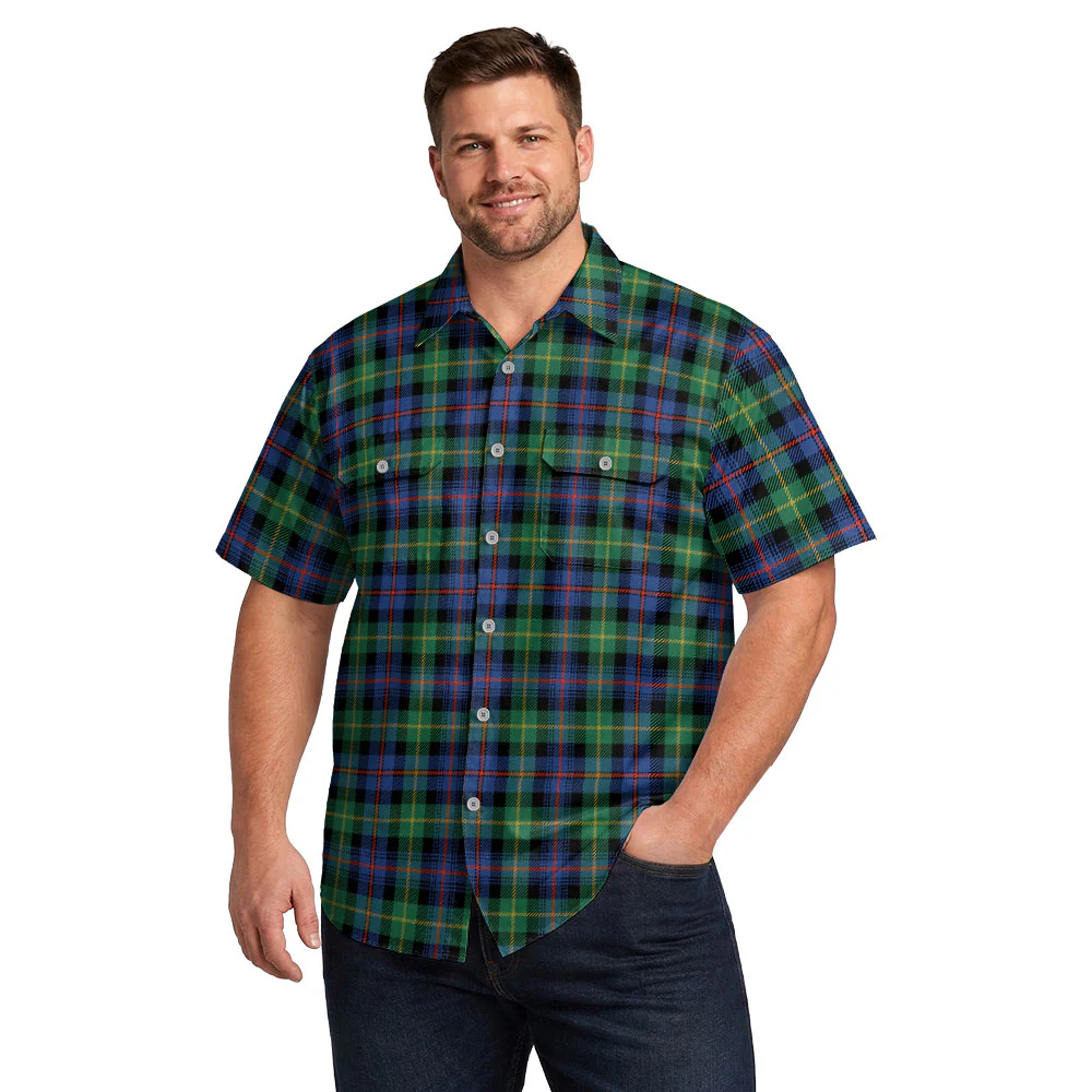 Scottish Farquharson Ancient Clan Badge Tartan Short Sleeve Work Shirt - Image 4