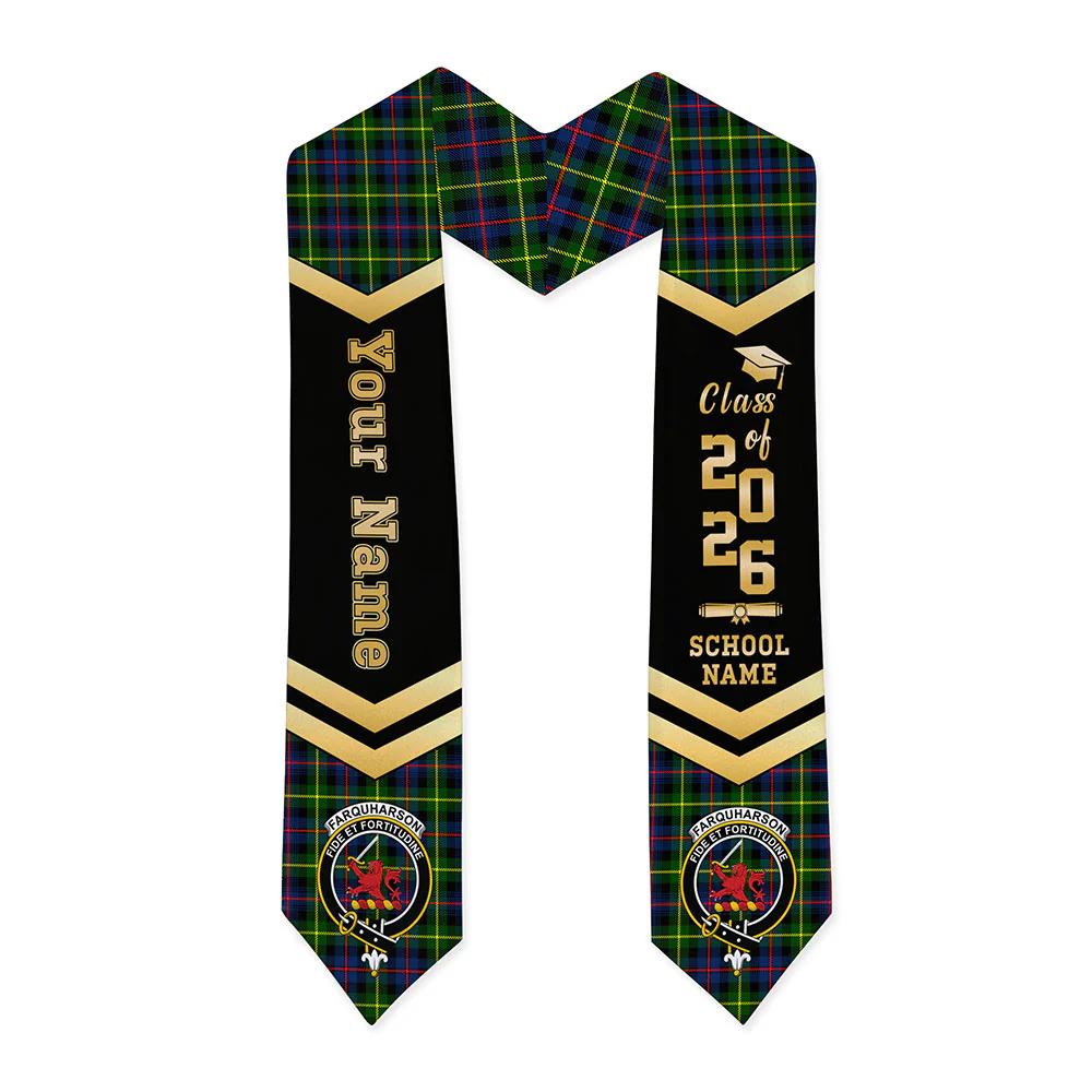 Scottish Farquharson Modern Clan Badge Tartan Graduation Stole Black Gold Honor