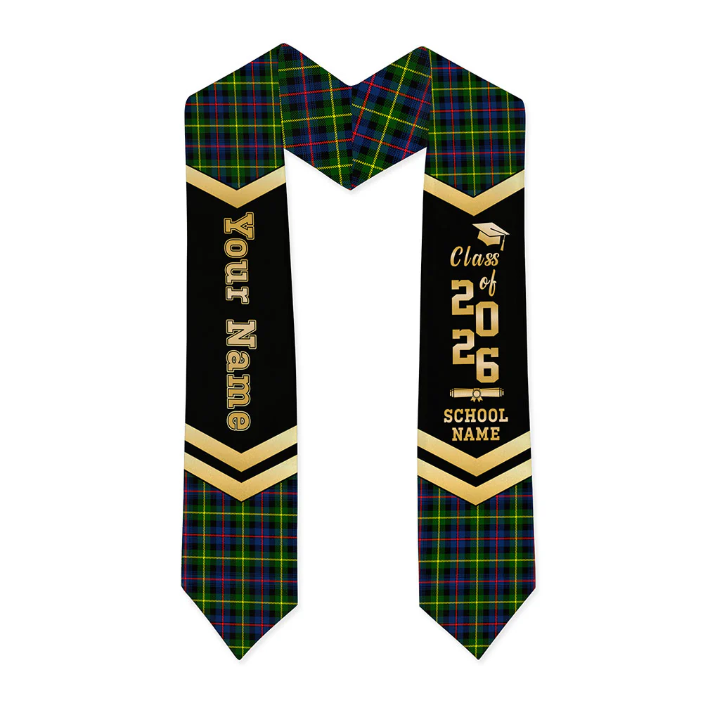 Scottish Farquharson Modern Clan Badge Tartan Graduation Stole Black Gold Honor - Image 3