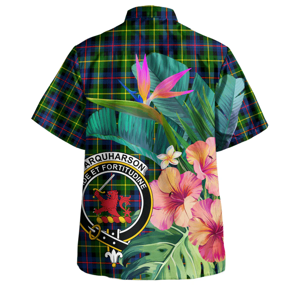 Scottish Farquharson Modern Clan Badge Tartan Hawaiian Shirt Bouquet Tropical Style - Image 3
