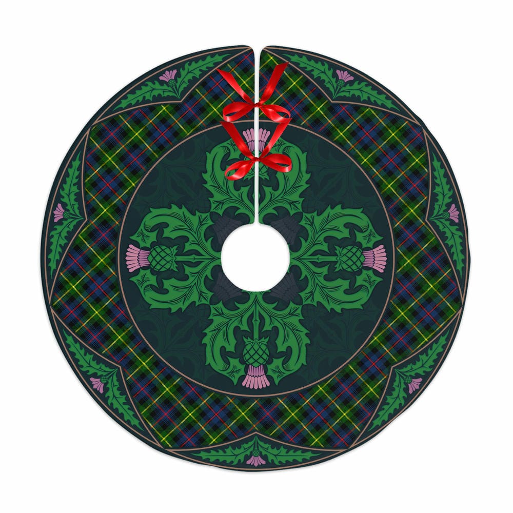 Scottish Farquharson Modern Tartan Christmas Tree Skirt Old Scottish Thistle Flower