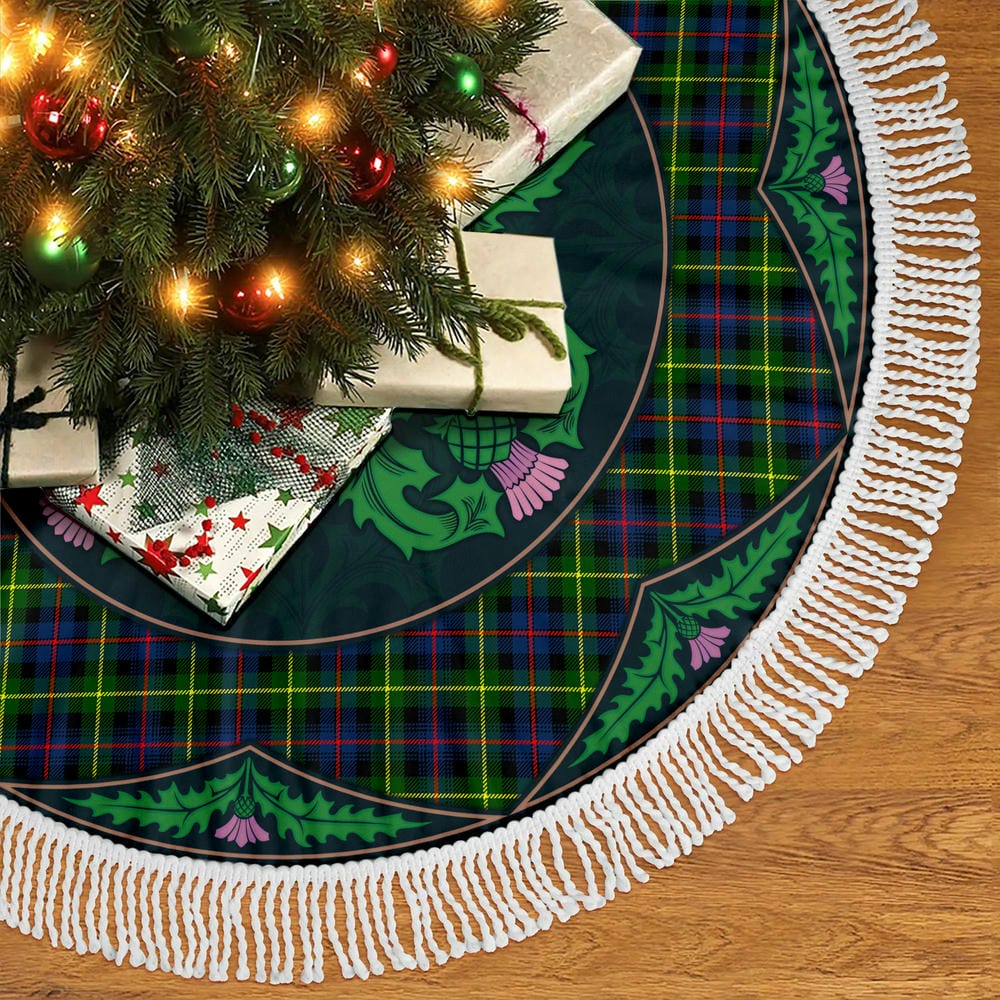 Scottish Farquharson Modern Tartan Christmas Tree Skirt Old Scottish Thistle Flower - Image 5