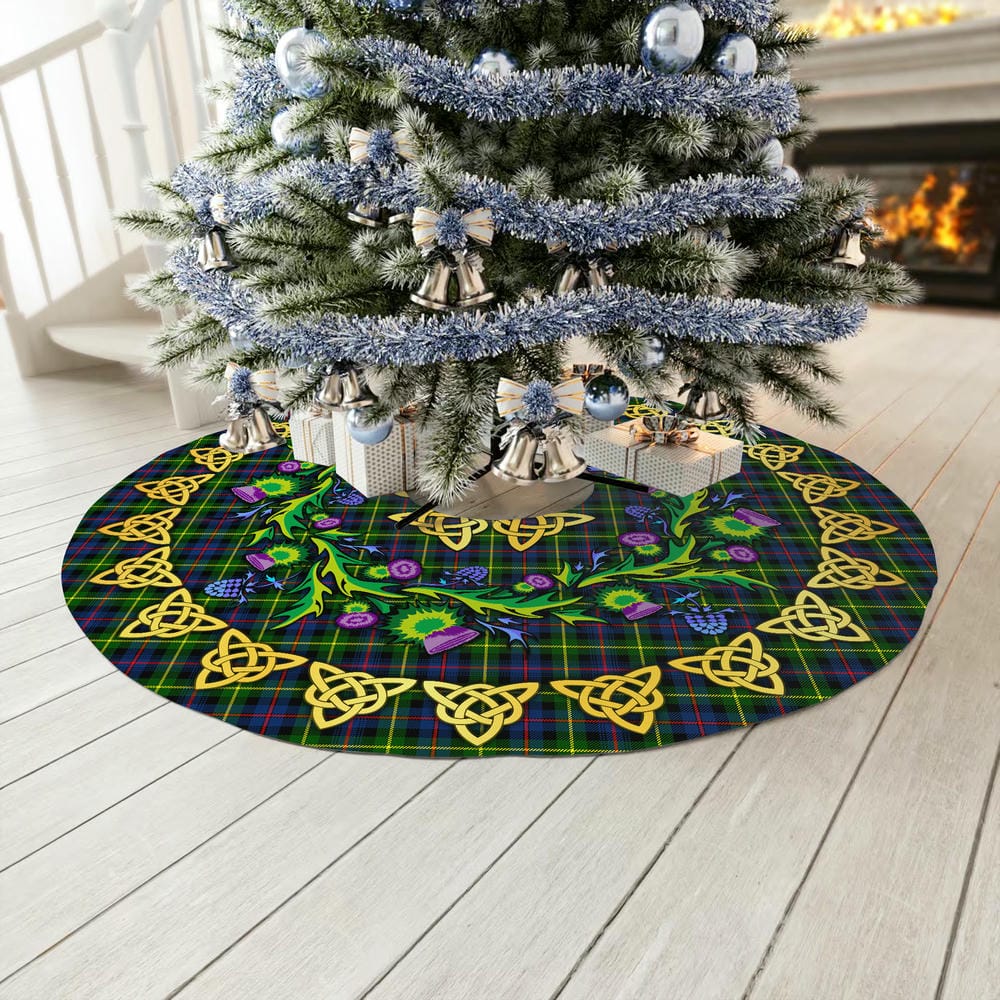 Scottish Farquharson Modern Tartan Thistle Celtic Knot Christmas Tree Skirt - Image 3