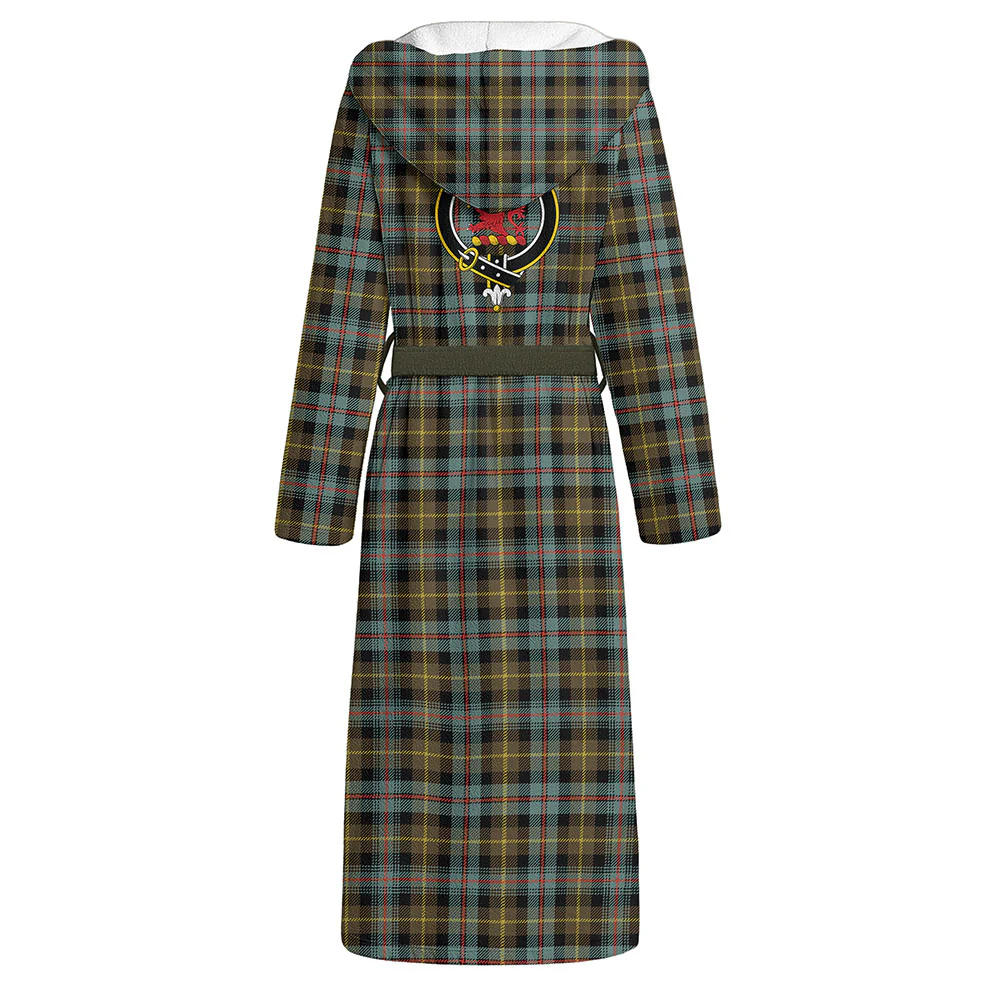 Scottish Farquharson Weathered Clan Badge Tartan Flannel Hooded Bathrobe - Image 3