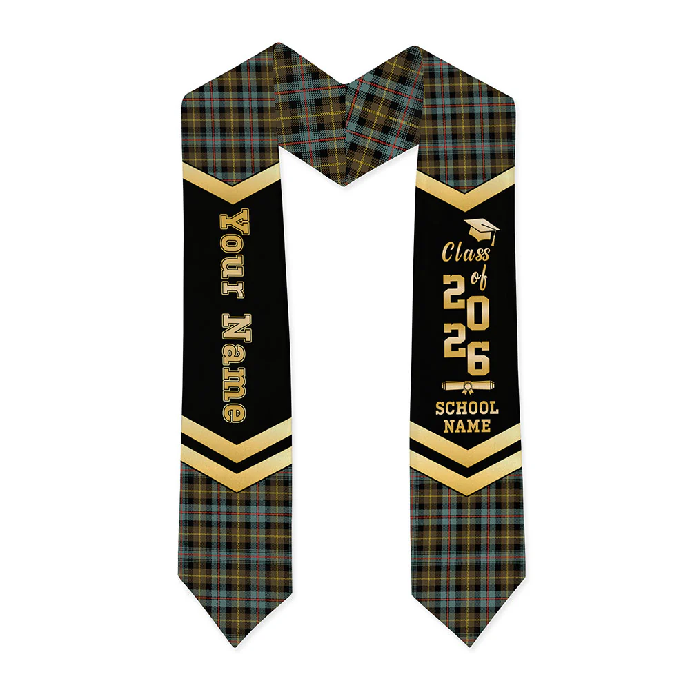 Scottish Farquharson Weathered Clan Badge Tartan Graduation Stole Black Gold Honor - Image 3
